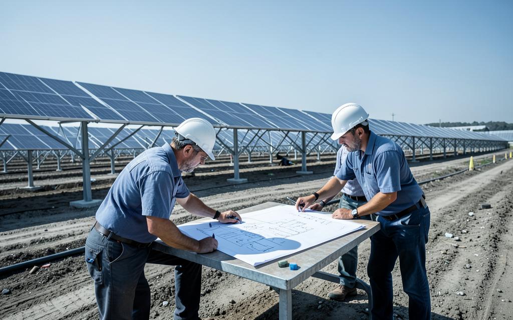 Engineer carrying out a site inspection at a solar plant